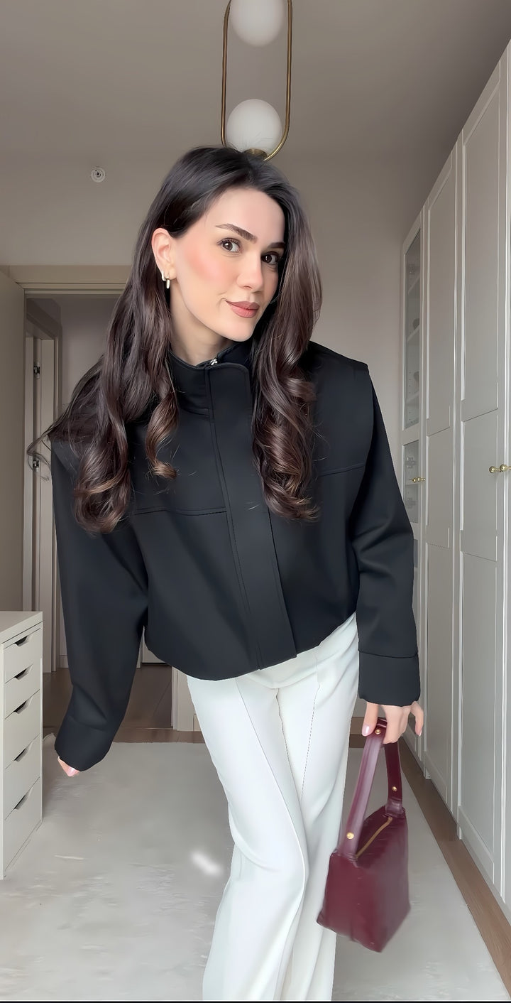 SELINA Dik Yaka Bomber Ceket Siyah