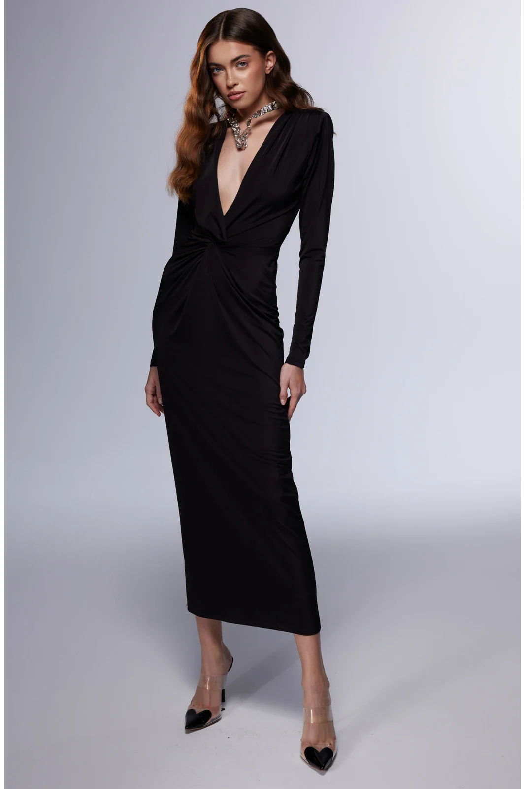 L'Artiste - Derin V Yaka Büzgü Detaylı Elbise