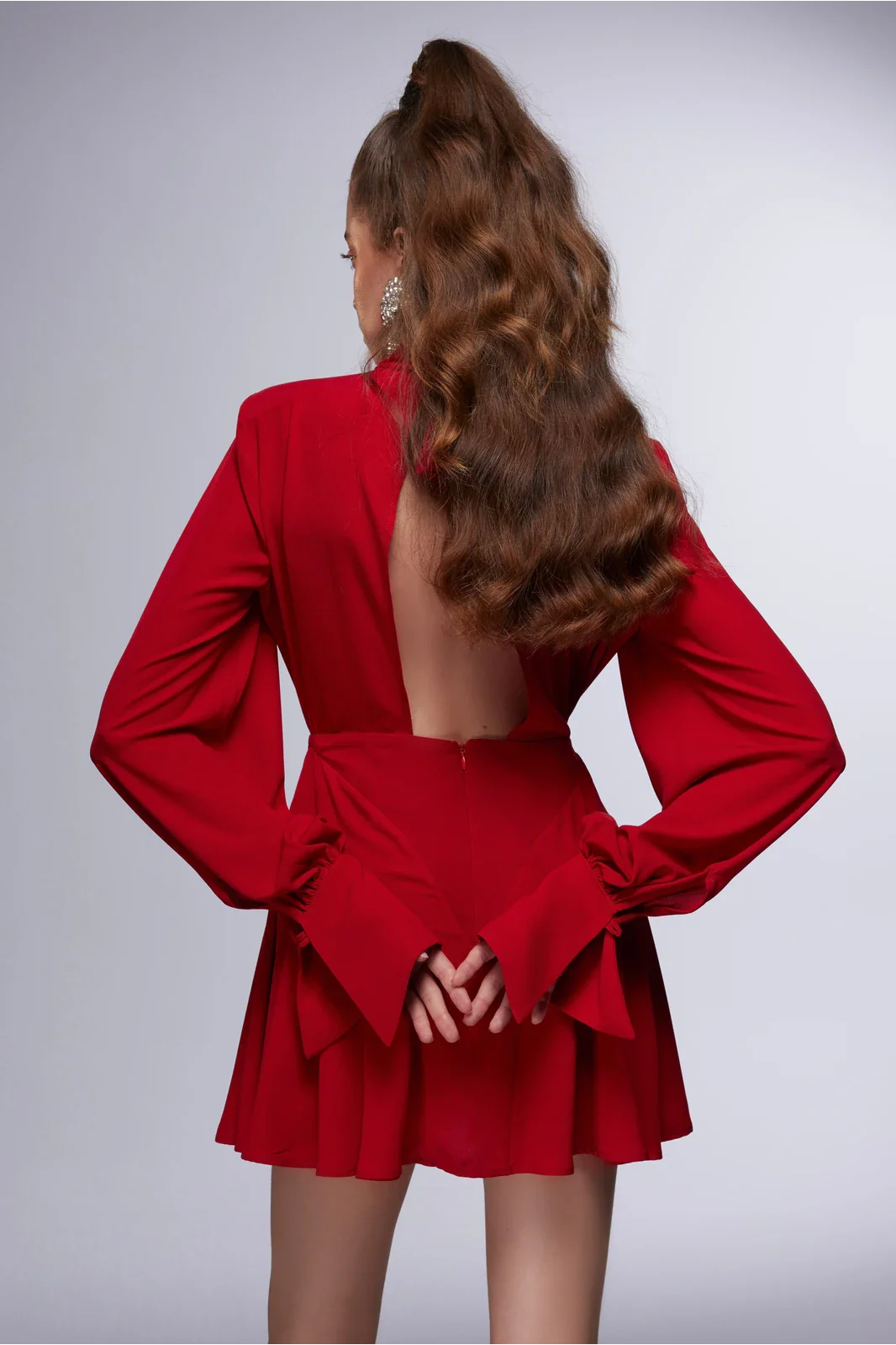 La Rouge Etoile - Fırfır Detaylı Kırmızı Mini Elbise