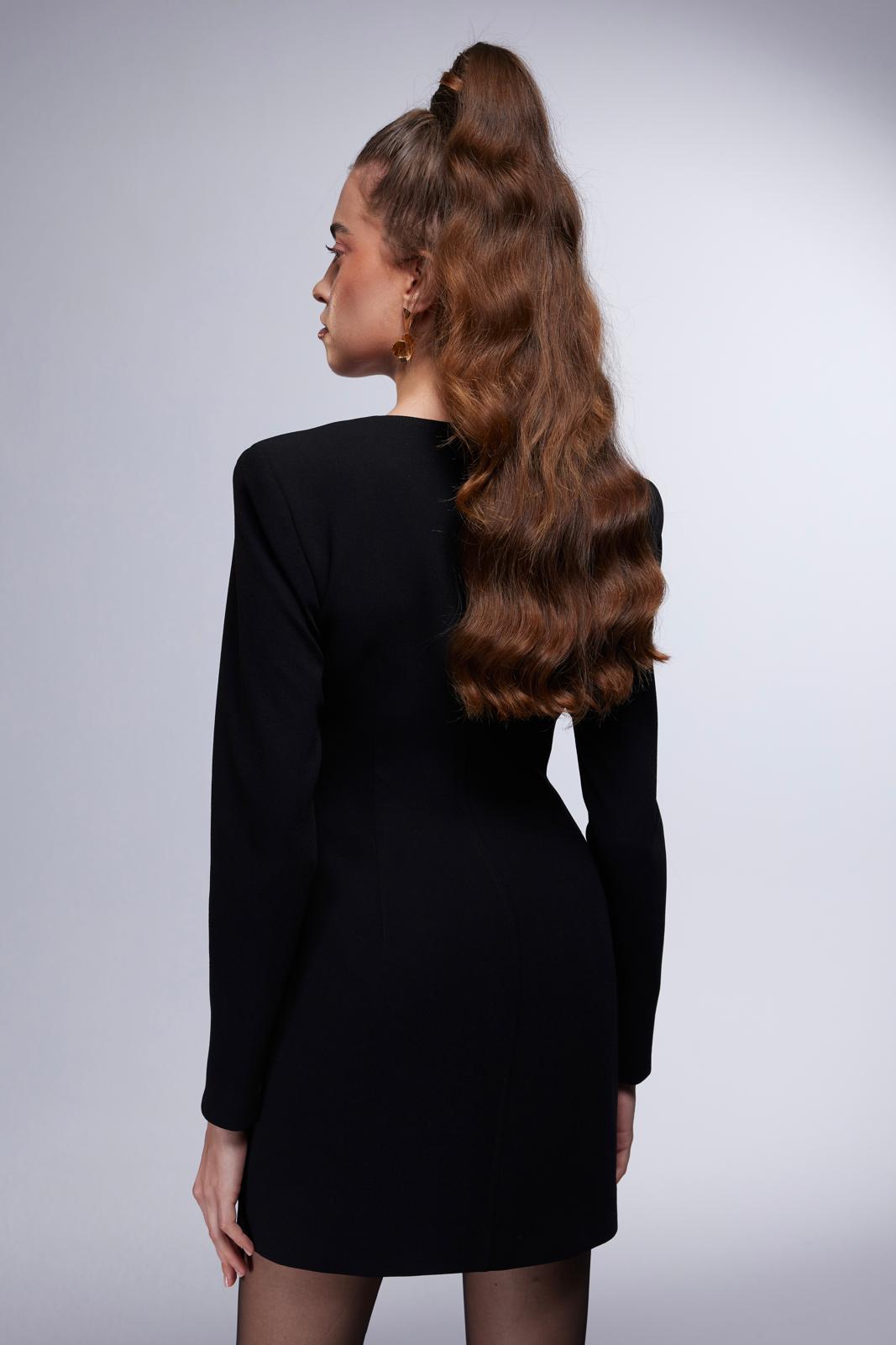 La Reine Dorée - Altın Düğme Detaylı Mini Elbise