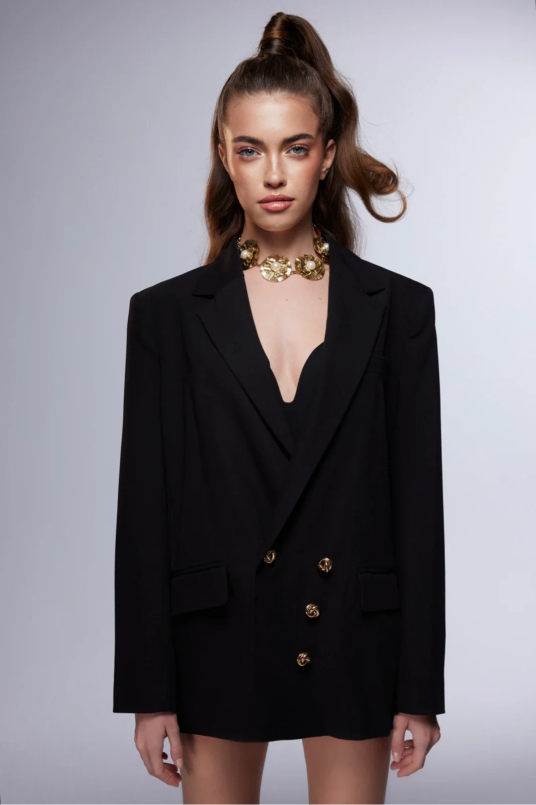 Le Maître Doré - Oversize Altın Düğmeli Ceket Elbise