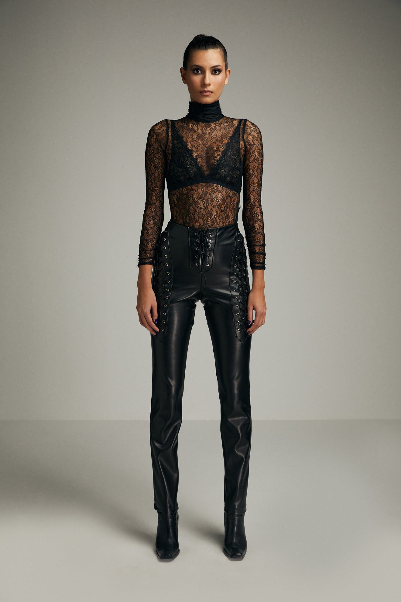 Laced Vegan Leather Pants