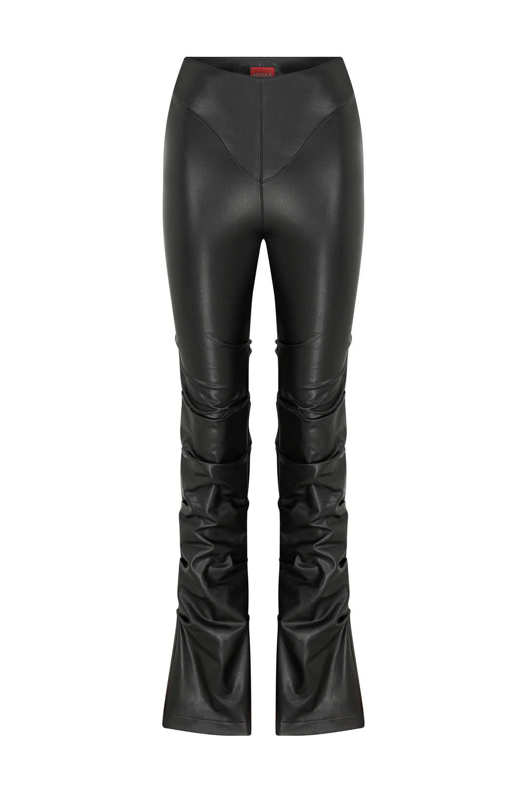 Tacked Vegan Leather Flared Trousers
