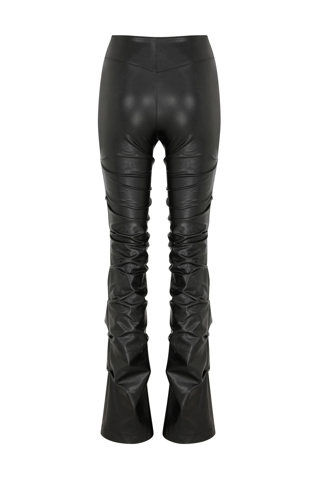 Tacked Vegan Leather Flared Trousers