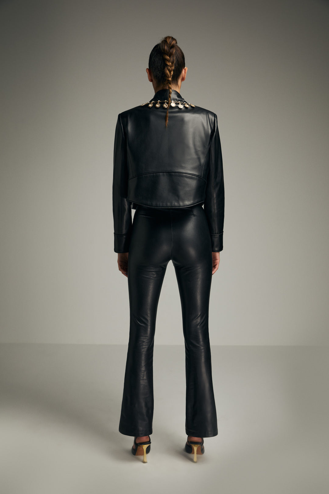 Flared FITTED Black Vegan Leather Pants